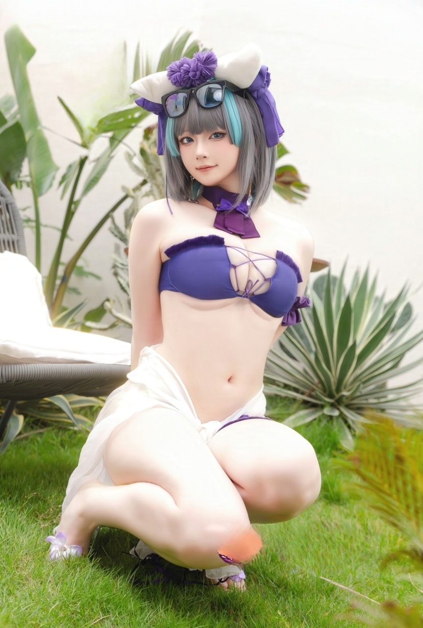 屿鱼 柴郡泳装(碧蓝航线)美丽的女生cos图片